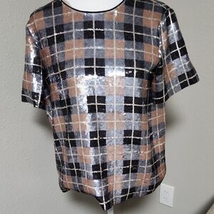 Kate Spade  New York Plaid Metallic Sequin Top